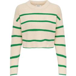 Only Onlmalavi L/S Cropped Pullover Knt Finstickade tröjor Pumice Stone Green Bee