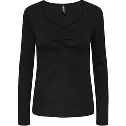 Pieces V-Neck Long Sleeve Top - Black