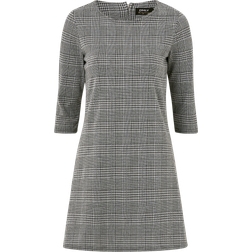 Only Robe Courte Carreaux Col Rond Manches 3/4 Au-dessus du Genou Noir