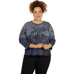 Alfred Dunner Womens Plus-Size Ombre Animal Jacquard Sweater, Denim, 1X