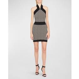 Balmain Monogram halter-neck minidress black