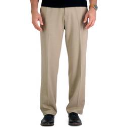 Haggar Men's Premium Comfort Checker Classic-Fit Dress Pants, 34X30, Beig/Green