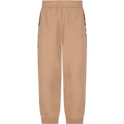 Burberry Check Panel Cotton Blend Jogging Pants - Camel