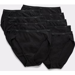 Hanes Women's 10pk Cotton Classic Hi-Cut Underwear Black