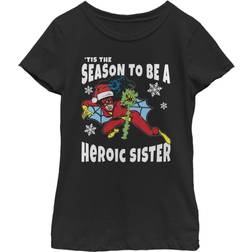 Marvel Girl's Christmas Spider-Woman Heroic Sister Child T-Shirt Black