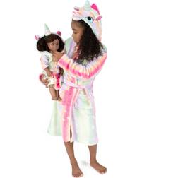 Leveret Girls Unicorn And Stars Hooded Fleece Robe Pink