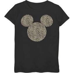 Disney Girl Mickey & Friends Cheetah Print Mickey Mouse Logo Graphic Tee Black