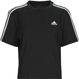 adidas Essentials 3-Stripes Single Jersey Crop T-Shirt - Schwarz/Weiß