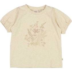 Wheat T-Shirt Broderet Blomster buttermilk melange