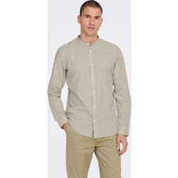 Only & Sons Slim Fit Chinese Collar Shirt - Grey/Chinchilla