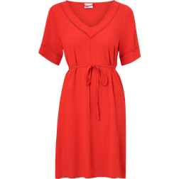 Vila Vimesa Detail V-Neck S/S Dress - Flame Scarlet