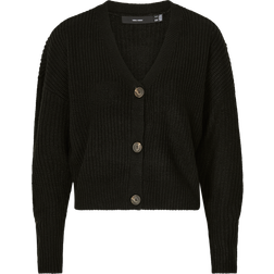 Vero Moda V-ringning Nedsänkta Axlar Stickad Kofta Black