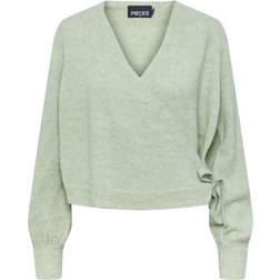 Pieces Women's Pccelic Ls Wrap Knit Bc Pullover Sweater - Swamp