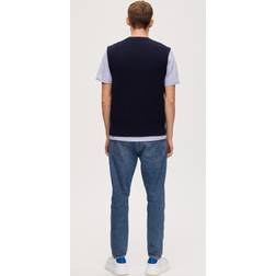 Selected Homme Ribbet Strik Vest Blå