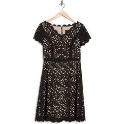 Shani V-neck Fit and Flare Laser Cutting Dress Black/nude