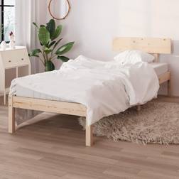 vidaXL Cadre À Lit Sommier À Lattes Sur Pied Lit Simple Meuble de Chambre À Coucher Bois de Pin Massif 90x190 cm - Beige