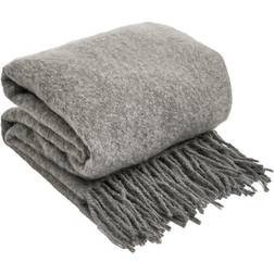 Highams Teased Wool Soft Knit Tassel Fleece Blankets Grey, Silver