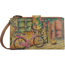 Anuschka Hand-Painted Leather Cell Phone Case Wallet - Vintage Bike
