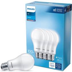 Philips 100-Watt Equivalent A19 Non-Dimmable E26 LED Light Bulb Daylight 5000K (4-Pack)