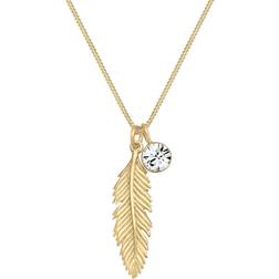 Elli Necklace Women Feather Pendant with Crystal - 925 Sterling Silver