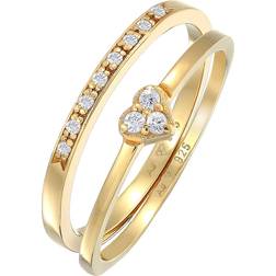 Elli Solitärring »Herz Memoire Zirkonia 2er Set 925 Silber« goldfarben