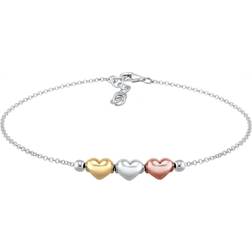 Elli Äkta smycken armband hjärta kärlek vänskap bevis på kärlek trefärgad 925 sterling silver rosa guldpläterad längd