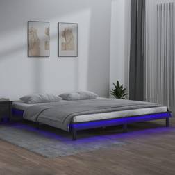 vidaXL LED Bed Frame Grey 135 x 190 cm Double Solid Wood