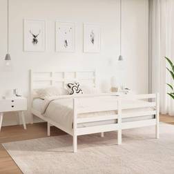 vidaXL Sommier À Lattes Lit Double Lit Pied Meuble de Chambre À Coucher Blanc Bois Massif 120x190 cm