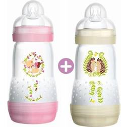 Mam Easy Start Anti-Colic-Flasche mit belüftetem Boden, Packung mit 2 x 260 ml — ab 2 Monaten — Schnullerfluss 2, mittlere Geschwindigkeit — zufällige Farbe