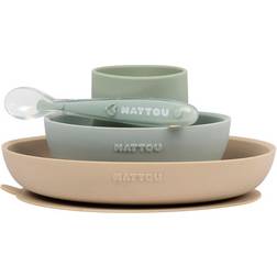 Nattou Set de repas silicone 4 pcs vert sable sans BPA