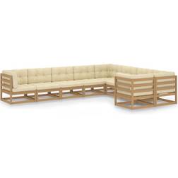 vidaXL Set muebles jardín 9 pzs cojines madera pino marrón miel Conjunto de Sala de Exterior