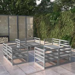 vidaXL Bois Pin Massif de Jardin 8 pcs de Meubles Mobilier de Patio Meubles de Terrasse Mobilier de Jardin Gris Ensemble de Salon d'Extérieur