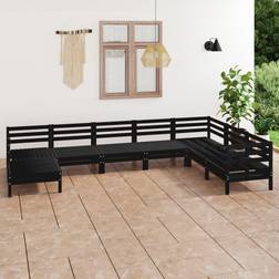 vidaXL 8 Piece Garden Solid Wood Pine Black Outdoor Lounge Set