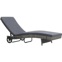 vidaXL Sun Lounger With Wheels And Cushion Polyrattan Antracite