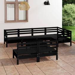 vidaXL Juego Muebles Jardín 8 Pzas Madera Maciza De Pino Negro Conjunto de Sala de Exterior