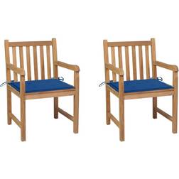 vidaXL Lot de 2 Chaises de Jardin avec Coussins, Sièges de Terrasse, Bleu Royal Teck Massif