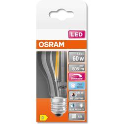 Osram Superstar dimmbare LED-Lampe mit besonders hoher Farbwiedergabe (CRI90) für E27-Sockel, Filament-Optik,Kaltweiß (4000K) 806 Lumen, Ersatz für