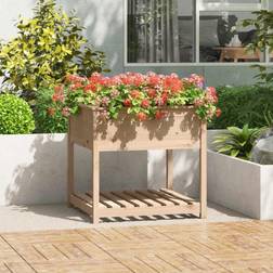 vidaXL Jardinera Con Estante Madera Maciza De Pino 82.5x82.5x81 cm - Marrón