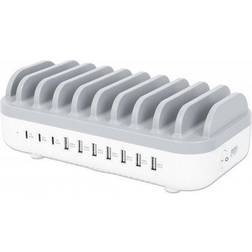 Manhattan 10-Port USB Charging Station 120 W 120 W 120 V AC, 230 V AC Input 5 V DC/3 A, 9 V DC, 12 V DC Output White, Gray