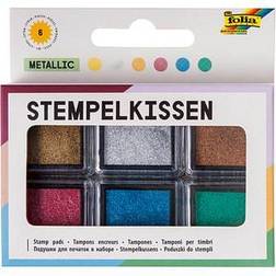 Stämpelkudde set metallic, 6 stämpelkuddar, i olika färger, idealisk för dekoration av kort och andra pysselarbeten