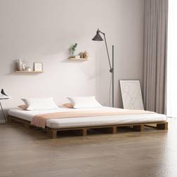 vidaXL Massivt Fyrretræ Palleseng 140x190 cm Gyldenbrun Sengeramme