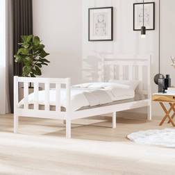 vidaXL Cadre À Lit Sommier À Lattes Sur Pied Chambre À Coucher Intérieur Blanc Bois Massif 90x190 cm