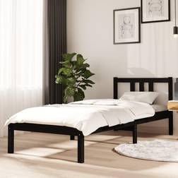 vidaXL Cadre À Lit Simple Adulte Meuble de Chambre À Coucher Bois Massif 75x190 cm Noir