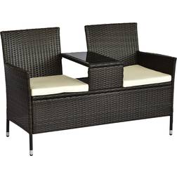 OutSunny Polyrattan Bänk 2-Sits Bord 133 x 63 x 84 cm Trädgårdsbänk