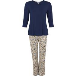 Lady Avenue Bamboo Pyjamas Three Quarter Sleeve Navy pattern