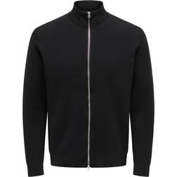 Only & Sons Full Zip Ribbed Jumper - Black