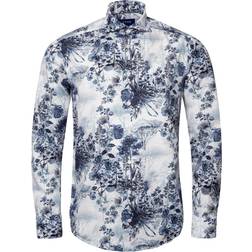 Eton Mid Blue Floral Cottontencel Shirt Contemporary Fit Mand Langærmede Skjorter hos Magasin Blå