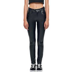 Urban Classics Ladies Mid Waist Faux-Leather Trousers - Black