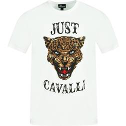 Just Cavalli Mens Leopard Logo White T-Shirt