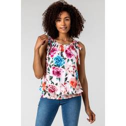 Roman Bow Detail Floral Shirred Top